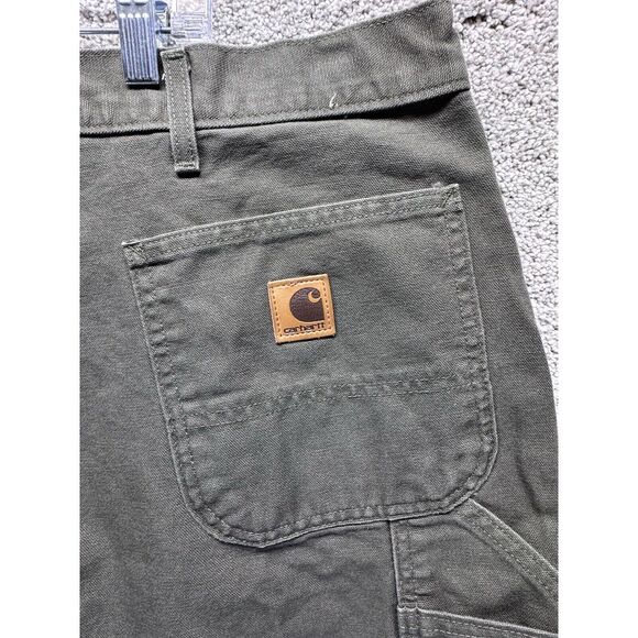 Carhartt Carpenter Dungaree Work Pants B11MOS Green 42 x 32 Made In USA Firehose - Picture 8 of 10